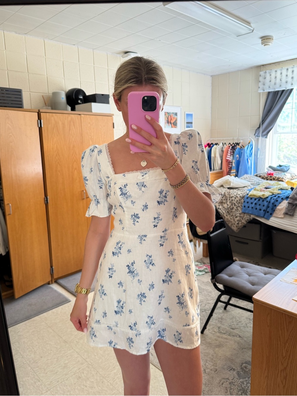 Reformation Evianna linen mini dress floral blue - Picture 2 of 9